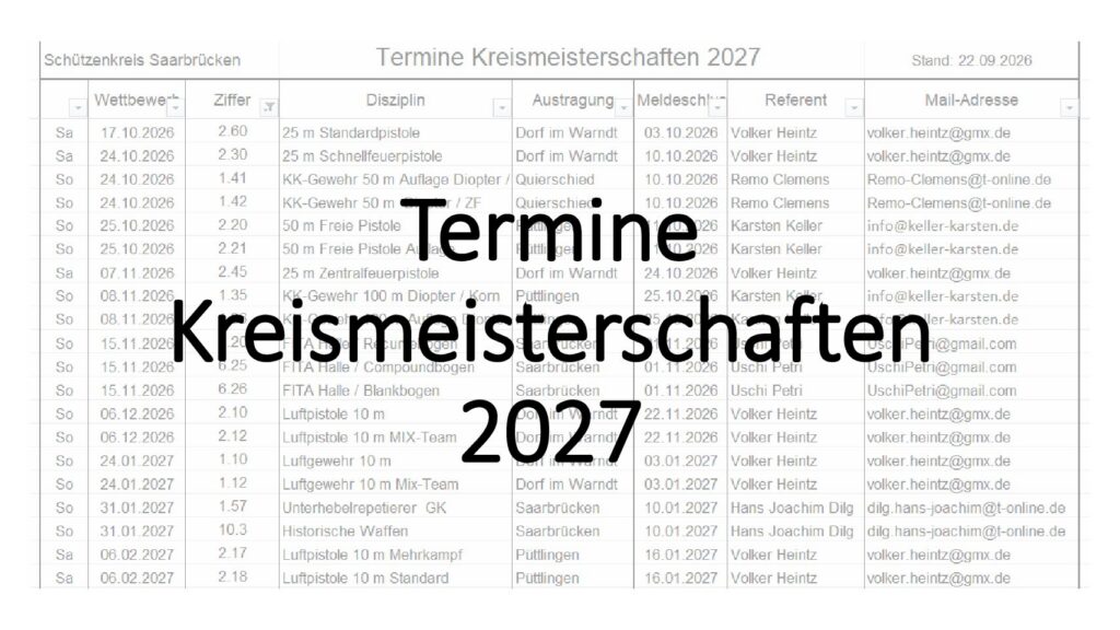 Terminübersicht der Kreismeisterschaften 2027